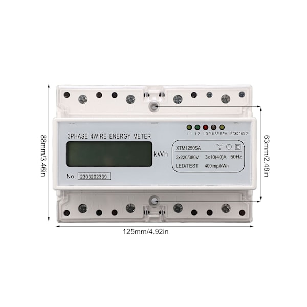 3-fas 4-ledare Energimätare 7-siffrig LCD-display Spänningseffektström Voltmeter Amperemeter Monitor 3x220V 380V