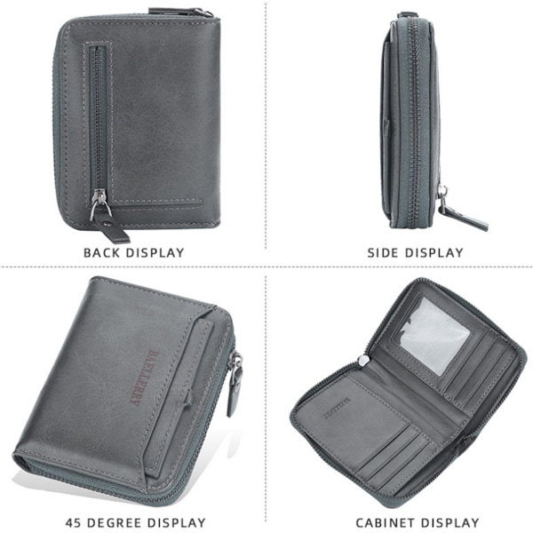 Bifold Slim Wallet för män - Stor kapacitet Läder Front