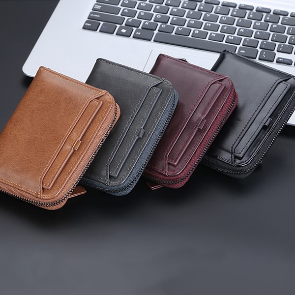 Bifold Slim Wallet för män - Stor kapacitet Läder Front