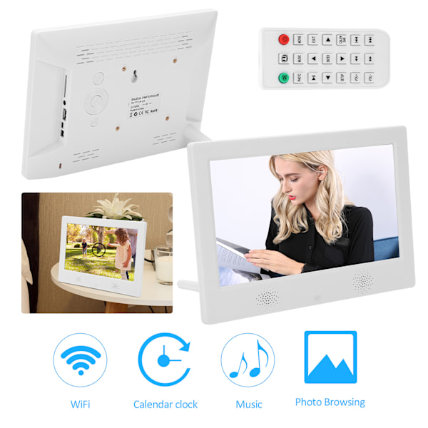 10-tums HD Digital Fotoram 1024x600 Upplösning Stöd MP3/MP4/Bildvisning 100V‑240V EU-kontakt