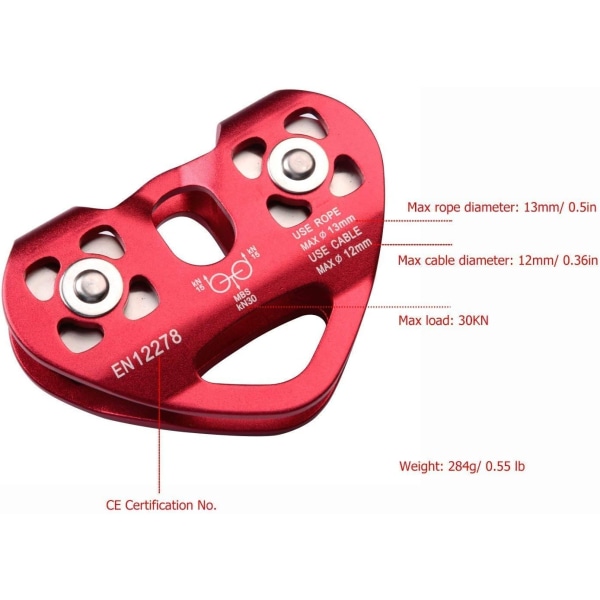 Dubbel remskiva, 30Kn / 6700Lbs utomhusklättring dubbel axel