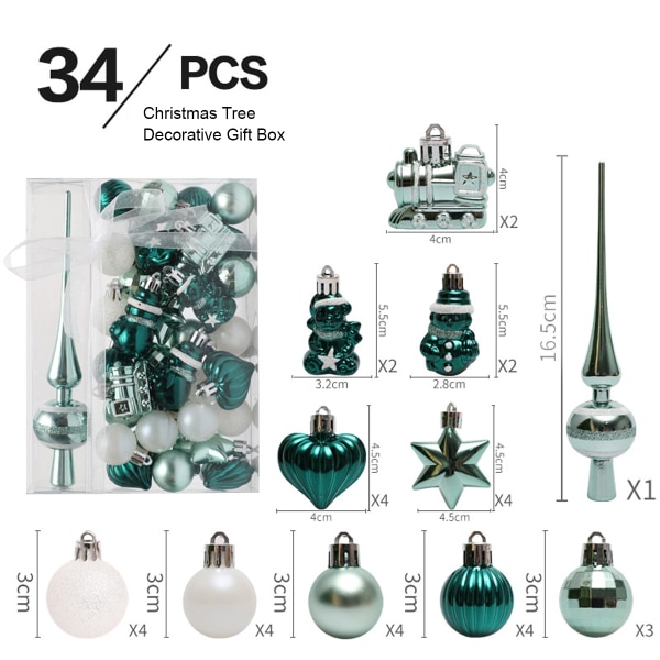34pcs Christmas Ball Ornaments for Christmas Tree Decorations