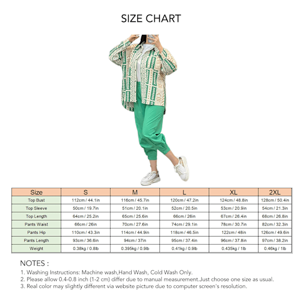 Dam 2-dels Set Avsmalnande Muddbyxor Grafiskt Tryck Lös Passform Loungewear Set Grön XL
