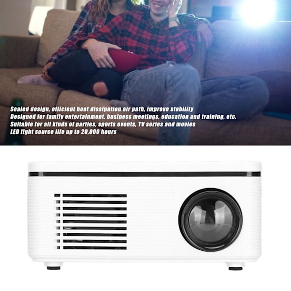 Mini Projektor Portabel 1080P LED Hemmabio för Hem- och Utomhusunderhållning 100‑240VUS-kontakt