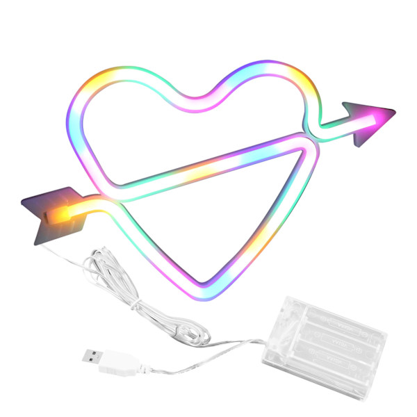 Hjärtformad LED-neonljus vägglampa för födelsedagsfest barnrum USB/batteridriven