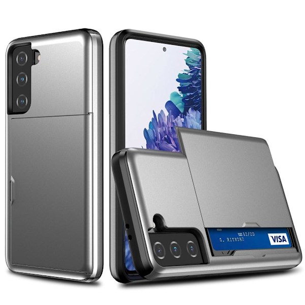 Samsung Galaxy S21 Plus - Skal Med Kortfack - Grå Grey Grå