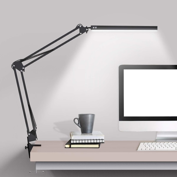 Justerbar skrivbordslampa med svängarm med klämma, dimbar skrivbordslampa