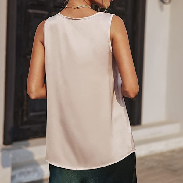 Dam V-ringad Tank Top Enfärgad Satinfinish Trendig Ärmlös Satin Enkel Topp Champagnefärg XXL
