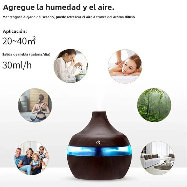 300 ml ultraljudsluftfuktare i trä, aromdiffusor