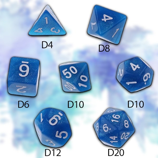 DND Tärningar Polyhedrala Tärningsset, 7 st/set Blå Nebulosa Tärningar för Dungeon and Dragons, Pathfinder Rollspel Tärningsspel RPG (Vit Gravyr)