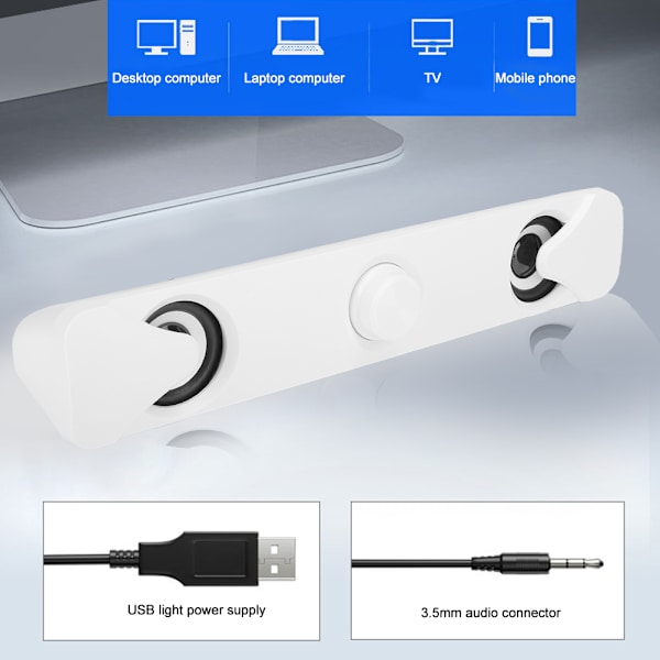 SADA V‑110 Trådbunden Tung Bas Hem Soundbar Skrivbord Liten Subwoofer Högtalare Vit