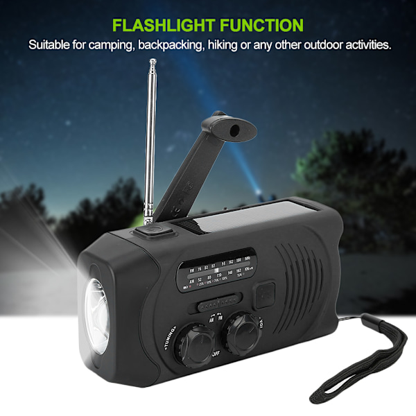 Soldriven AM/FM/WB Radio Handvev Multifunktionell LED-ficklampa SOS-larm JP-frekvens