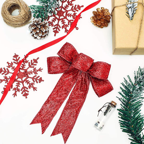 Packung mit 9 Weihnachtsbändern, Glitzer-Weihnachtsschleifen,