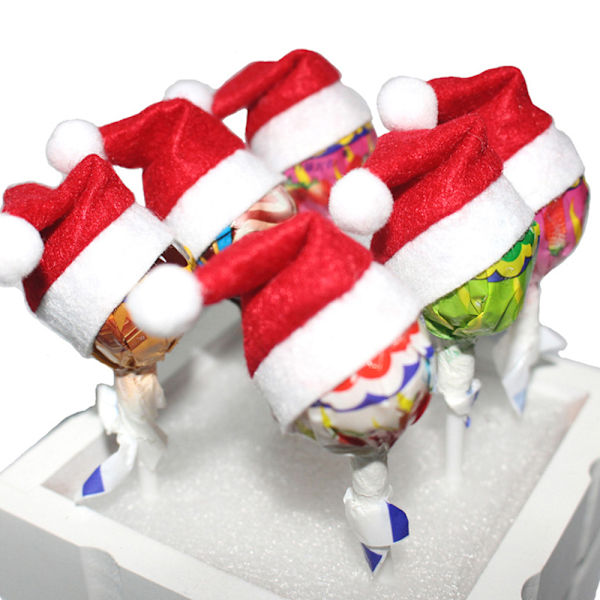 20pcs Mini DIY Christmas Hat Design Lollipop Top Wraps Toppers