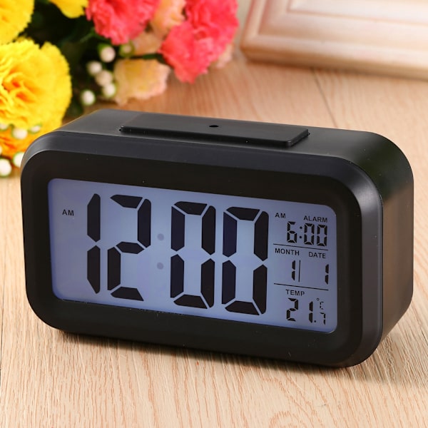 LED-bakgrundsbelyst digital snooze-bordslarmklocka temperatur