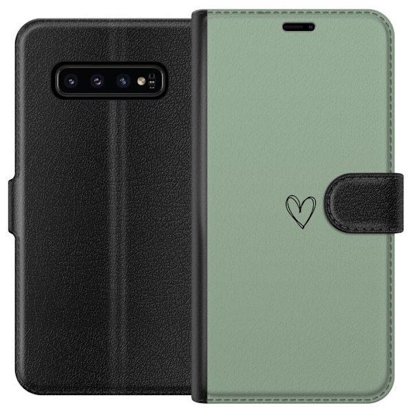 Samsung Galaxy S10 Plånboksfodral Hjärta Grön