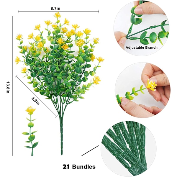 21 buketter konstgjorda växter utomhus UV-beständiga konstgjorda buskar plast konstgjorda blommor falska utomhusväxter för hemträdgårdsdekor (7