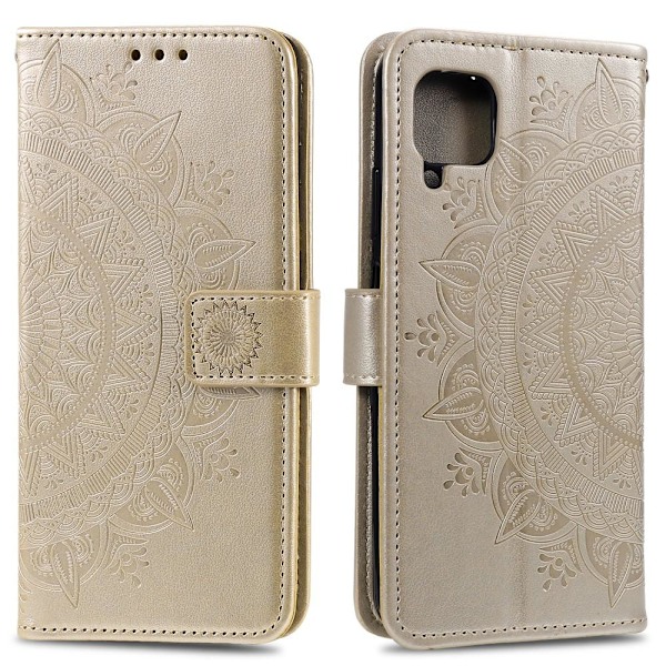 Samsung Galaxy A12 - Mandala Läder Fodral - Guld Gold Guld