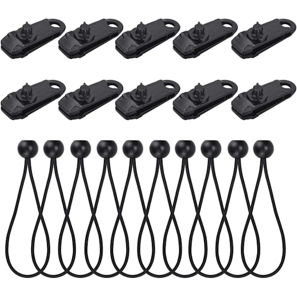 10 st Nylon Gummistropp med 10 st Abs Tältklämma Kraftig Presenningsträckare Pool Presenningsträckare med Stark Elasticitet Bollsträckare för Paviljong