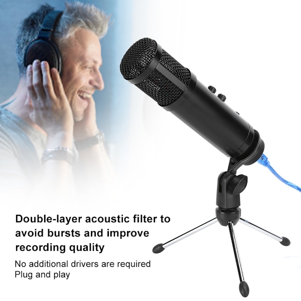 Professionell Kapacitans USB-Mikrofon Inspelning Mini Portabelt MIC-Set Plug and Play