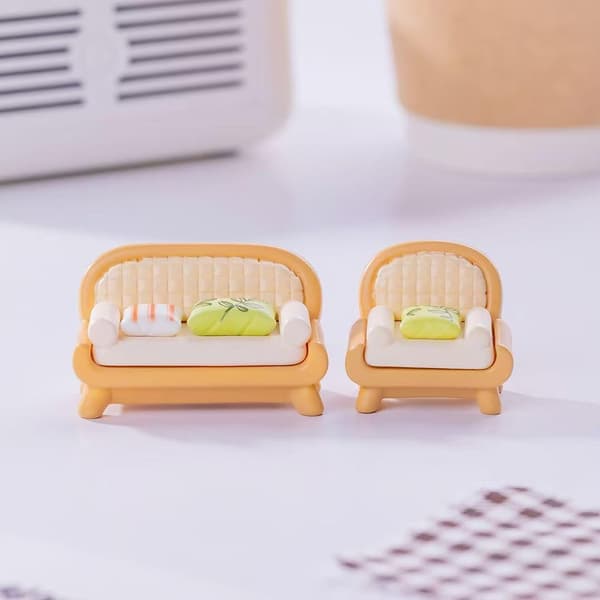 10-delars miniatyrmöbelset för dockskåp, vardagsrums- och sovrumsset med stolar, soffa och skåp