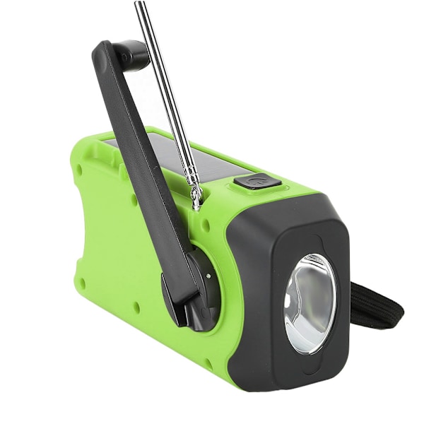 Handvevad FM Nödradiogrön Solcellsdriven Multifunktionell LED-ficklampa SOS-larm EU-frekvens