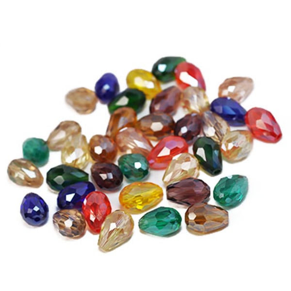 2:A SORTERING: fasetterade glasdroppar, 8x11mm, färgmix, 20st flerfärgad