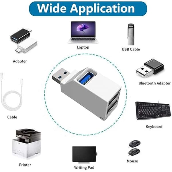 1 st USB-hubb, 3-portars USB-splitter, USB 3.0 höghastighetssplitter (vit)