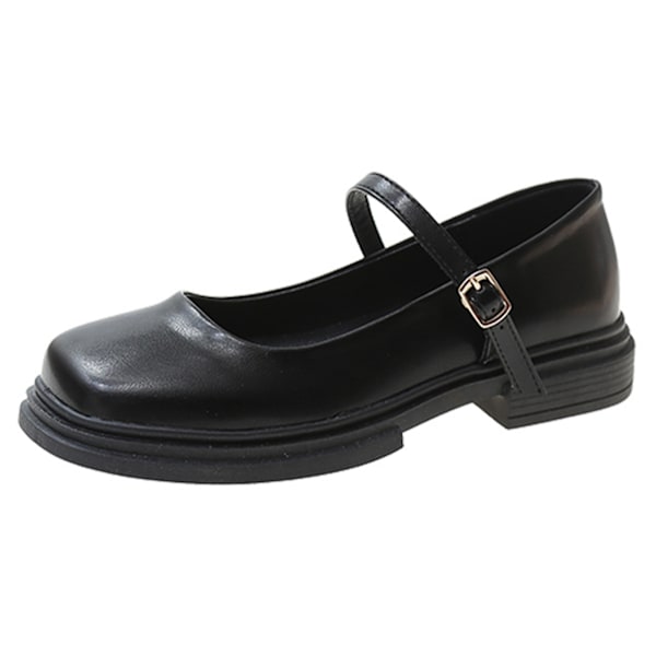 Dam Uniformsskor Bekväma Mjuka Sula Dam PU Läder Platforms Skor för Våren Svart 38