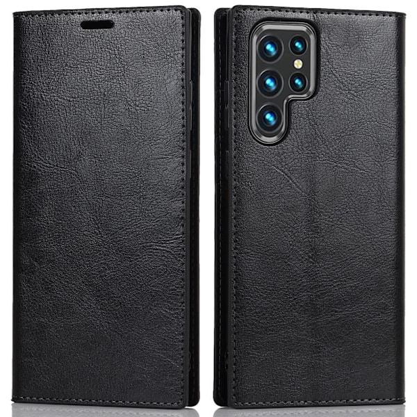 Samsung Galaxy S22 Ultra Fodral Flip Äkta Läder Svart