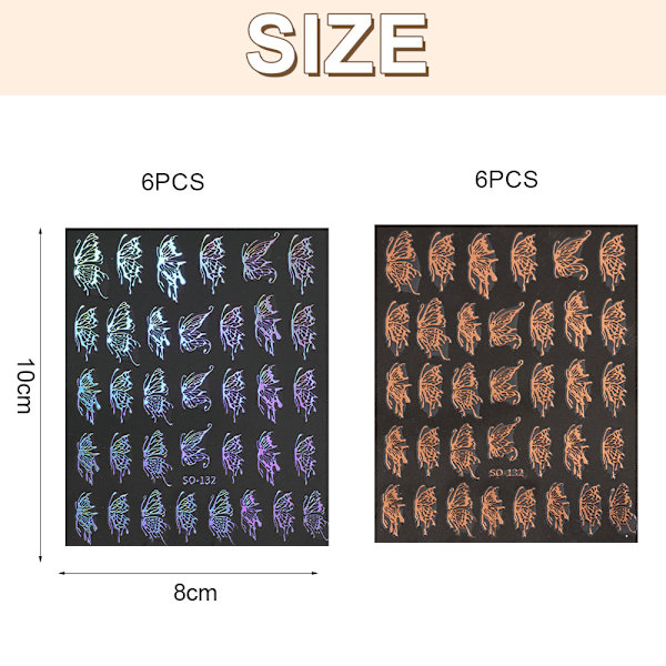 12 ark Butterfly Nail Stickers 3D Självhäftande Nagel Dekaler