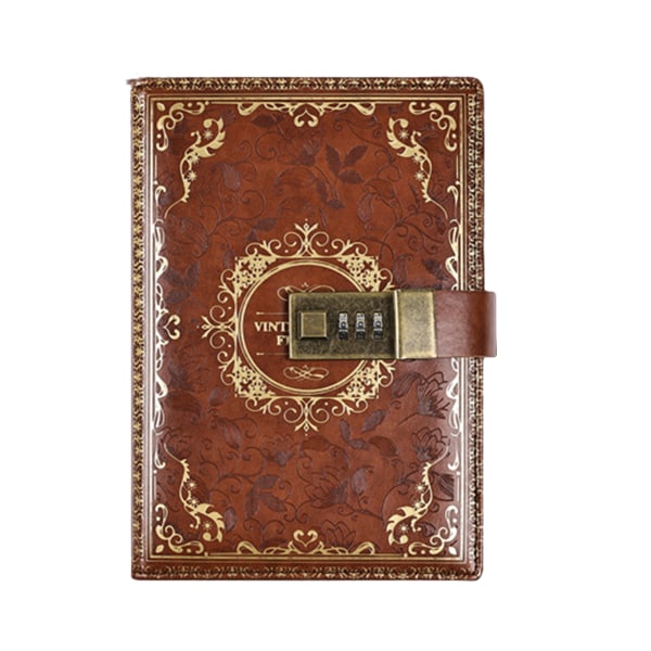 Låsbar hemlig dagbok, designdagbok med hett guld präglad, tjock