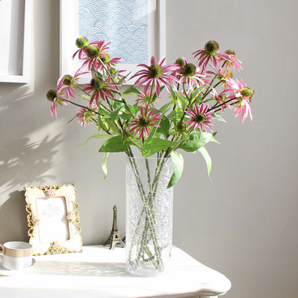 5 Huvuden Konstgjord Echinacea Purpurea Blomma för Hembord