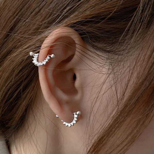 Halvcirkelformade Triangel Geometric Hoop Örhängen Helix Brosk P White