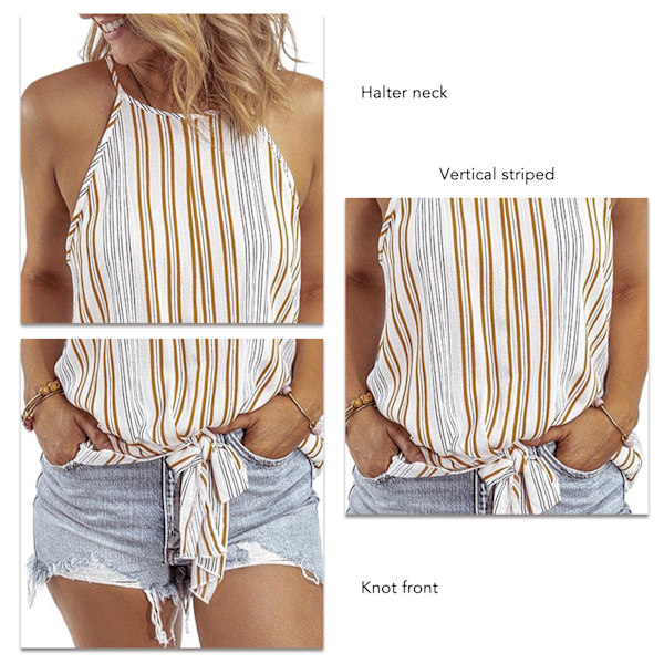Dam Halterneck Topp Randig Casual Ärmlös Knuten Fram Lös Passform Sommar Linne T-shirt Gul S