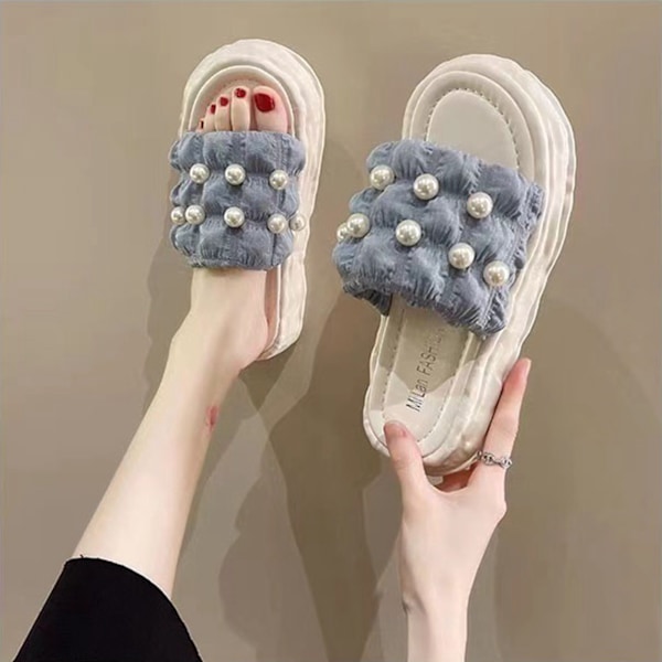 Damtofflor Pärlmodell Mjuk Tjock Sula Halkfri PVC Starka Färger Damsandaler Hem Badrum Utomhus Blå EU Storlek 36 till 37