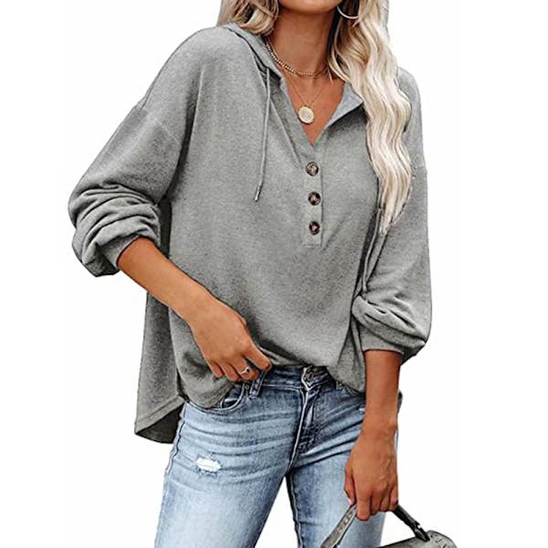 Hoodie för kvinnor tonåringar toppar långärmad oversize pullover-grå