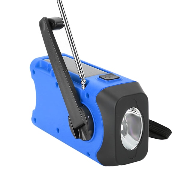 Portabel Solcellsdriven AM/FM-radio Blå Handvev LED-ficklampa SOS-larm USB-laddning EU-frekvens