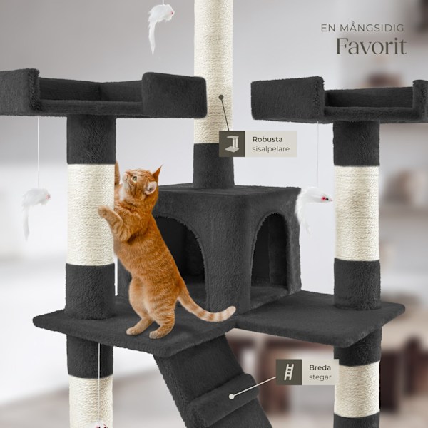 tectake Katt klösträd, klösmöbel Barney Svart