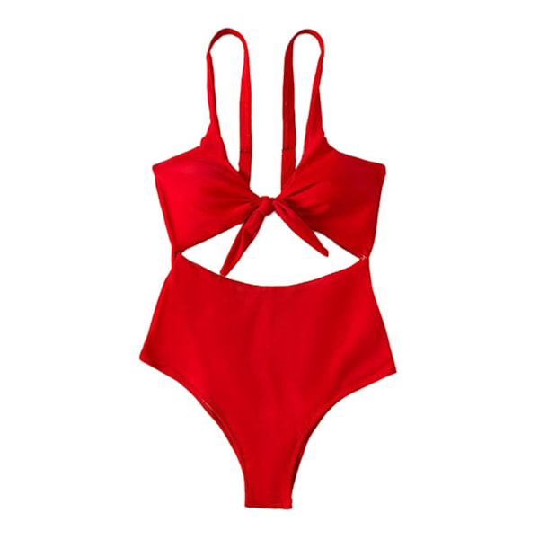 Baddräkt Dam En Del V-ringning Utskuren Knuten Fram Högt Skuren Rygglös Stretchig Bikini Baddräkt Mörkröd S