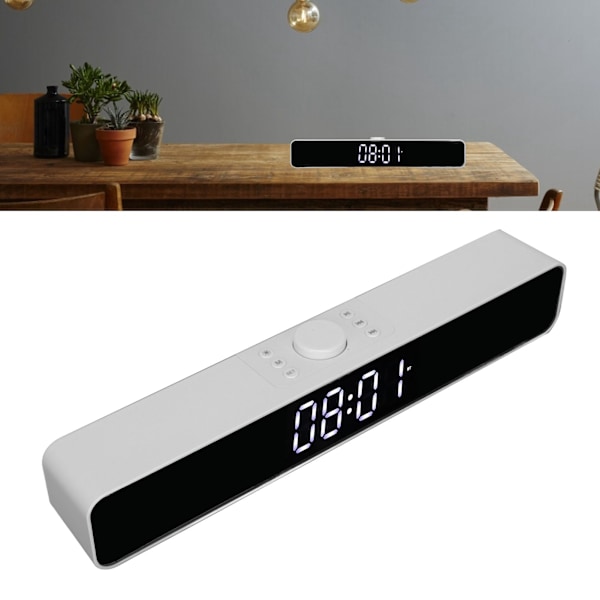 G12 Trådlös Bluetooth Klockradio med LED-Spegeldesign Multifunktionell Soundbar för PC Vit