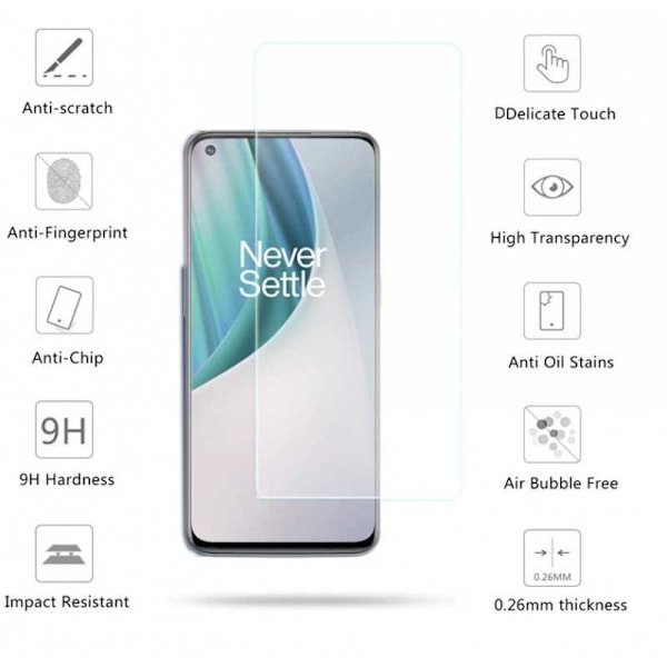 2-PACK OnePlus Nord N100 Härdat glas 0.26mm 2.5D 9H Transparent
