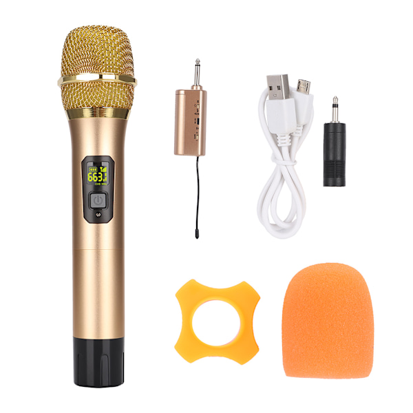 600mhz-700mhz UHF Handhållen Trådlös Mikrofon med Mini Bluetooth-Mottagare Guld