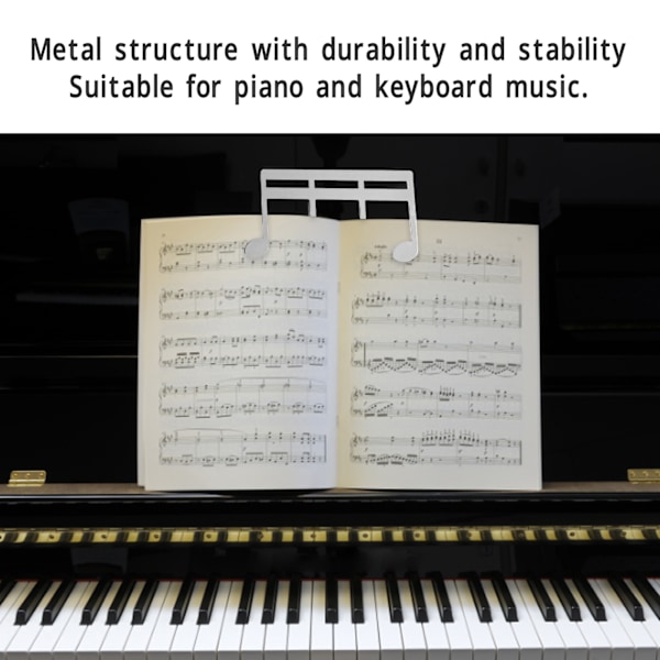 Notklämma i metall med notmönster, delikat notboksklämma sidhållare för piano gitarr silver