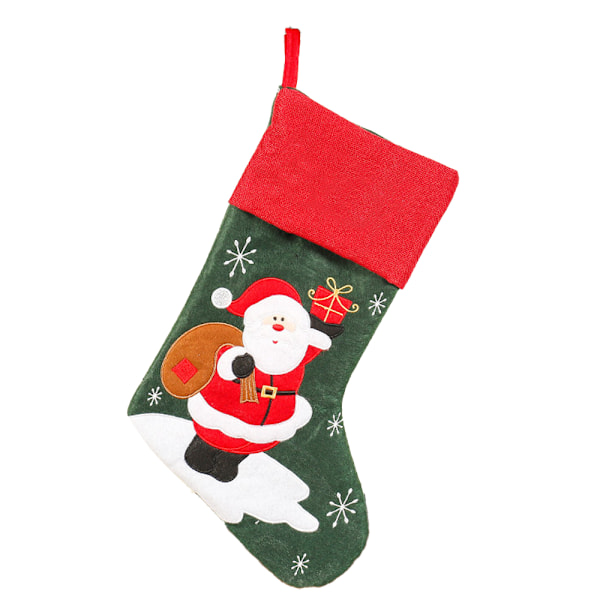 Linen Santa Embroidered Christmas Socks