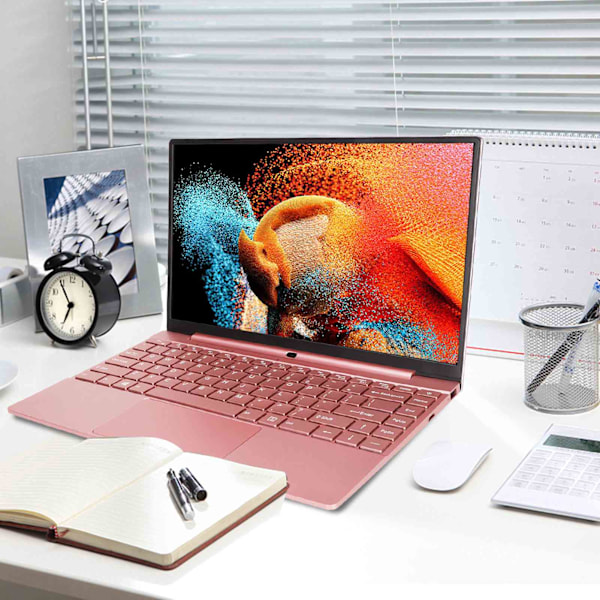 14in Ultratunn Laptop 8G RAM 128GB SSD Quad Core IPS HD-Skärm 1920x1080 WIFI Bakgrundsbelyst Tangentbord Rosa Laptops 100‑240V EU-Kontakt