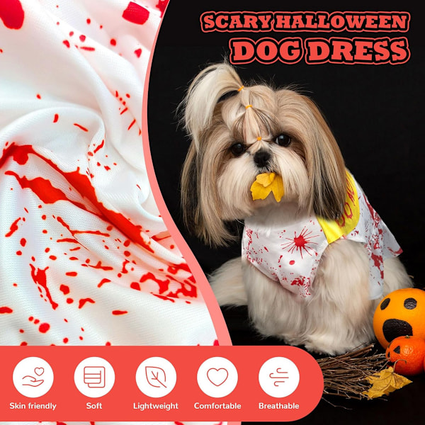 Halloween Hundklänning Skräckhund Halloween Klänning Liten Hund Flicka Blodigt Handavtryck Vit Hundklänning Katt Rolig Husdjursklänning Klänning L