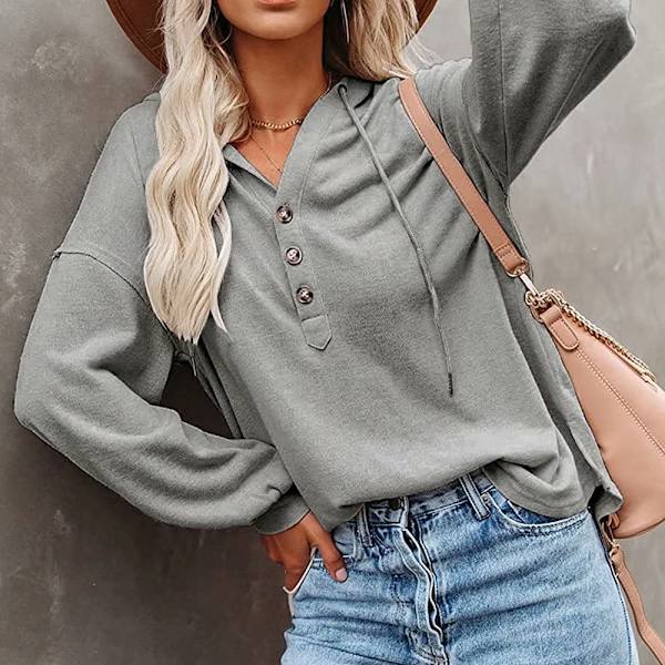 Hoodie för kvinnor tonåringar toppar långärmad oversize pullover-grå