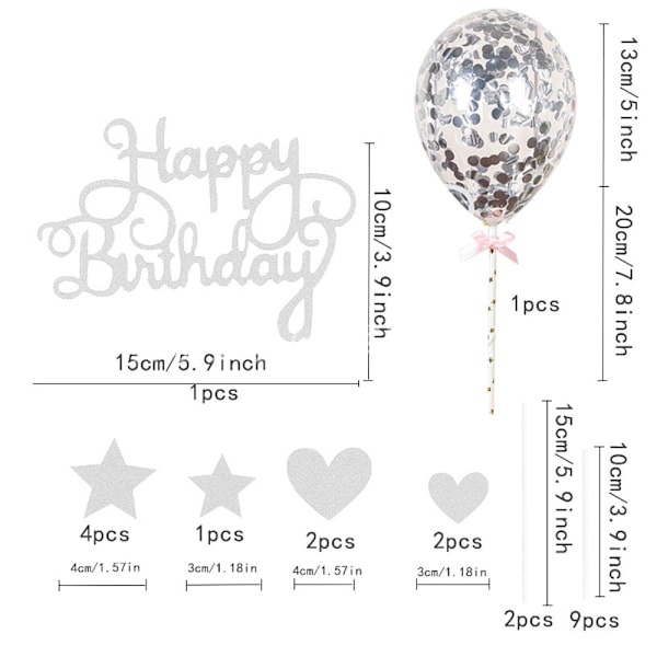 Stjärna och hjärta tårtdekoration, Happy Birthday Toppers set, med