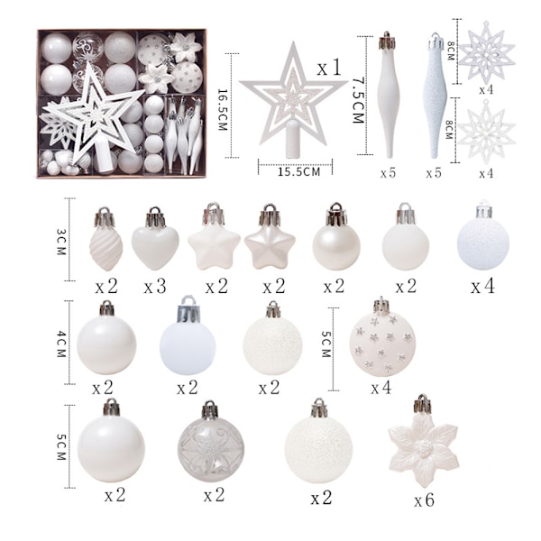 58pcs Christmas Tree Hanging Ornament Set Colorful Shatterproof